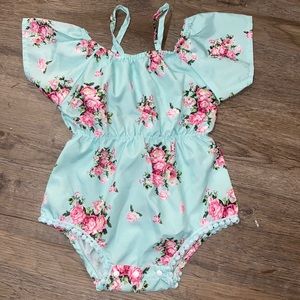 Gorgeous teal blue floral onesie outfit